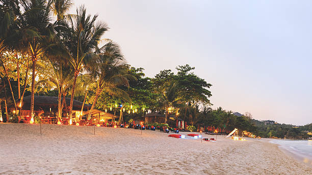 Evening Phangan beach with white sand and cristal clear water